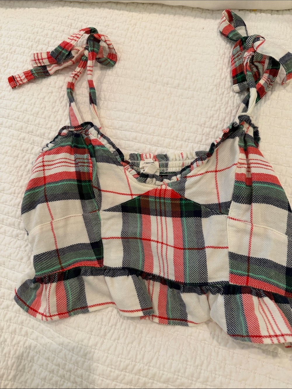 aerie Plaid Tie-Strap Cropped Camisole in Red, Green, Navy, White